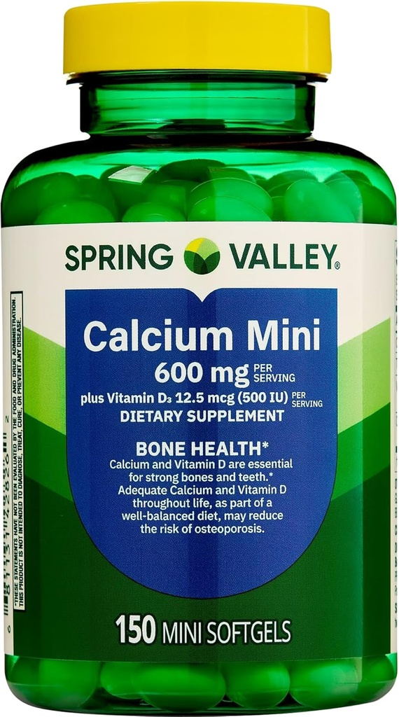 Spring Valley Calcium Mini 600 mg Plus vitamin D3, 150 Tæl, Kosttilskud, Lille Calciumpiller Bundle med Lualls 45 Diabetes Decoded