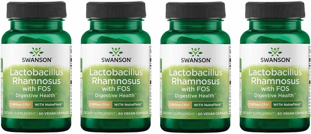 Swanson Lactobacillus Rhamnosus med FOS - Probiotisk supplement understøtter fordøjelsessygdomme - 5 milliarder CFU - fremmer GI Tract sundhed under rejser - (60 Veggie Caps) Pack