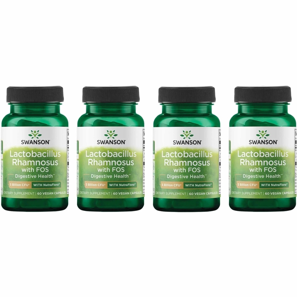 Swanson Lactobacillus Rhamnosus with FOS - 5 Billion CFU - Digestive Health Support with Fructooligosaccharides - Probiotic Support for Gastrointestinal Health* - Vegan - 60 Veggie Caps (4 Pack)