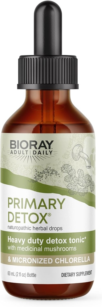 BIORAY Daily Primary Detox - 2 fl oz - med Medicinsk Svampe & Mikroniseret Chlorella - Økologisk, Non- GMO, Vegetar, Gluten Free - Ca.. 15 Tjenester