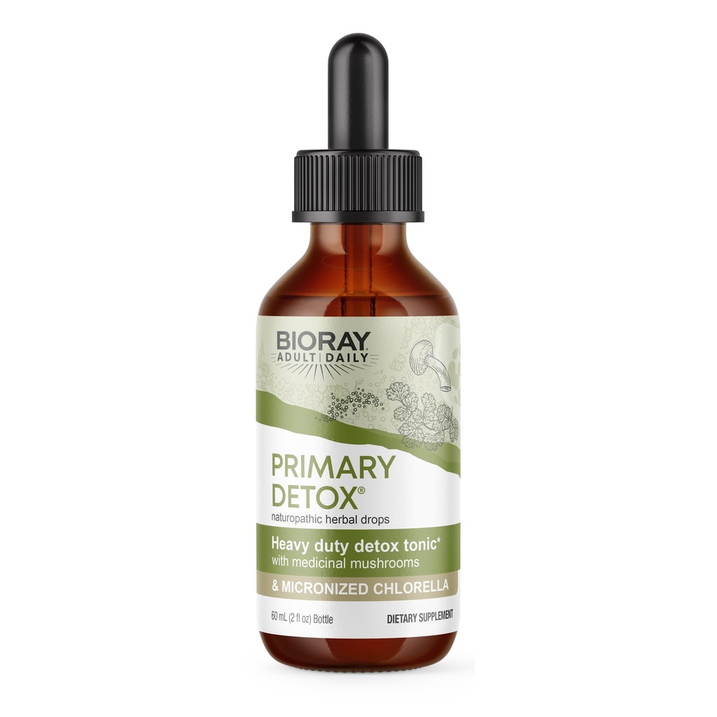 BIORAY Daily Primary Detox - 2 fl oz - med Medicinsk Svampe & Mikroniseret Chlorella - Økologisk, Non- GMO, Vegetar, Gluten Free - Ca.. 15 Tjenester