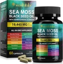 Sea Moss Black Seed Oil, Sea Moss Black Seed Oil Ashwagandha ingefær kapsler med vitaminer Bladerwrack, Burdock Root og mere, 60 kapsler