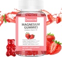 Magnesium Glycinate Gummies for Adults Kids with Vitamin B6, Strawberry Flavor Calm Magnesium Supplement, Magnesium Citrate for Sleep, 60 Gummies per Bottle