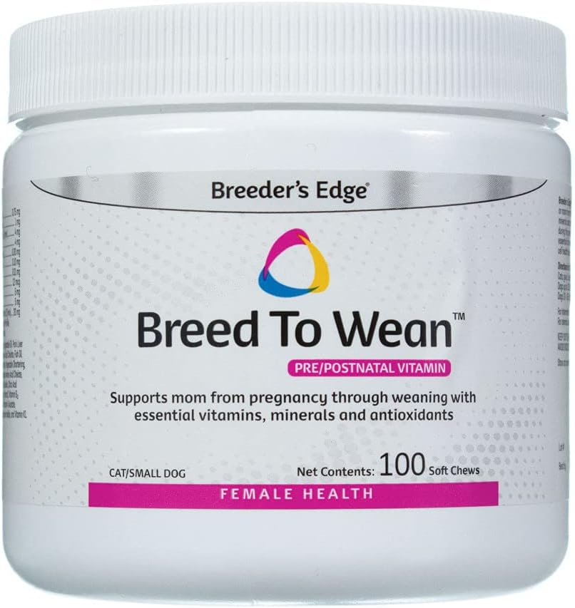 Breeder 's Edge Breed til Wean, Prenatal og postnatal Multivitamin til hunde & katte, Understøtter Gravid & Sygeplejerske Moms, Supplement giver antioxidanter, Vitamin & Min (100kt lille hund & kat)
