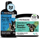 Omega-3 Fish Oil til hunde + tandpulver til tandrensning & Plaque Fjernelse, fremmer sund hud, Coat & immunforsvar