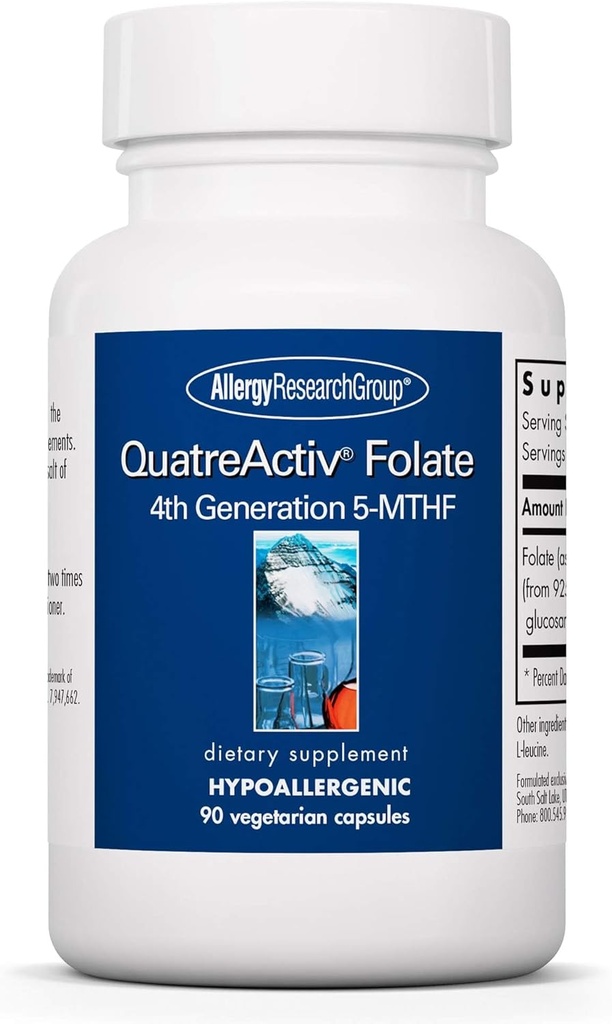 Allergy Research Group QuatreActiv Folate Supplement - Methylfolat, 5-MTHF, Methylation Support, Quatrebolske, Vegetariske Kapsler - 90 Tæl