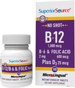 Superior Source No Shot Vitamin B-12 Cyanocobalamin 1000 mcg, B-6, Folic Acid & Vitamin D-3 1000 IU - Supports Energy, Brain, Heart, & Bone Health - 100 Sublingual Dissolving Tablets