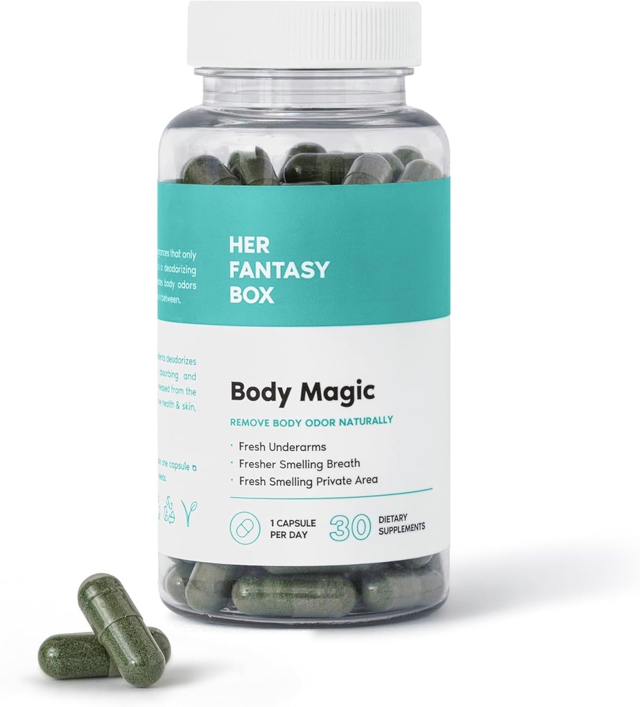 Hendes Fantasy Box Note 124; Body Magic Note 124; Chlorophyll kapsler - Vegan Detox & fordøjelsesstøtte, Gut & Skin Health, Natural Energy Booster - 30 Kapsler (200 mg)