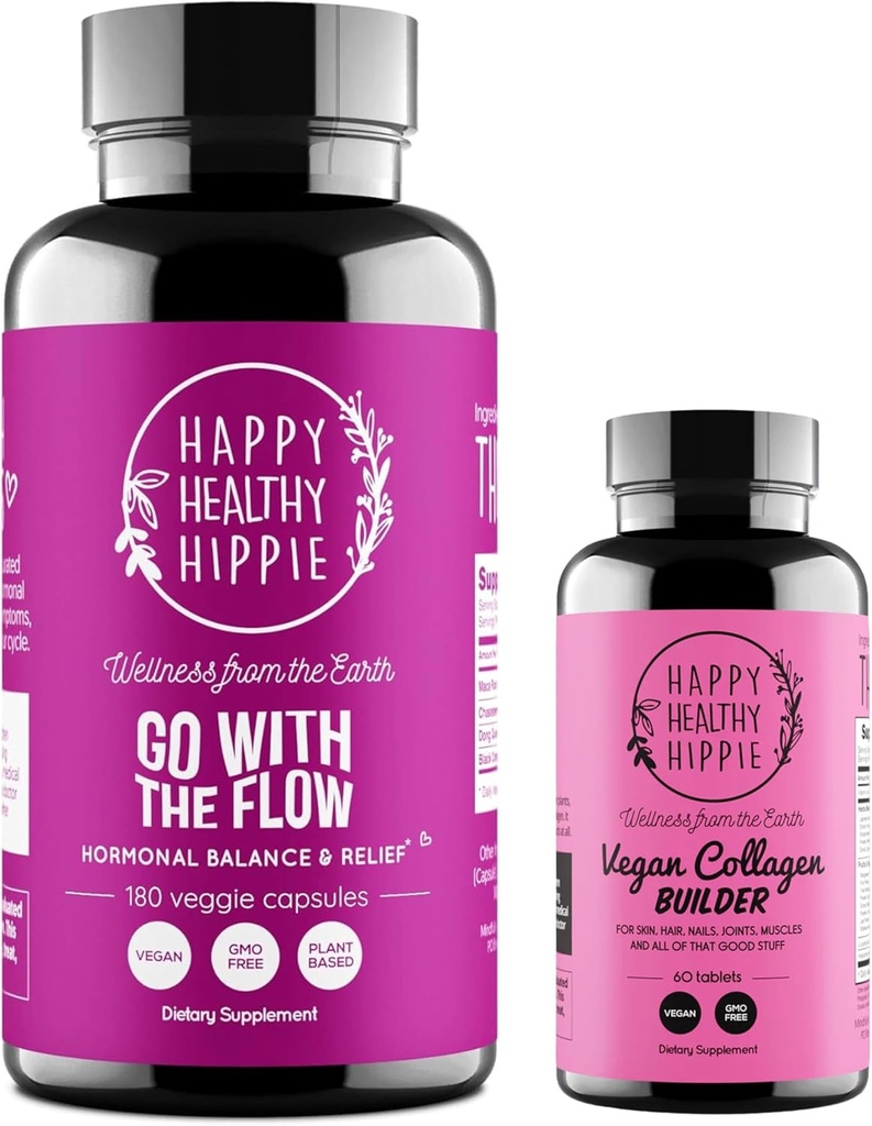 Happy Sund Hippie Vegan Collagen Builder & Gå med Den Flow Hormone Balance for Kvinder 180 Ct