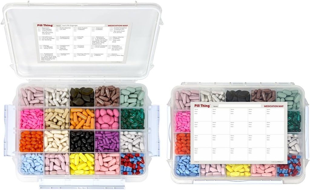 20 Segment Stor Pill sag med lufttæt forsegling - Silicone pakning vandtæt med boks med medicinering kort (20 Segment, 2 Pack)
