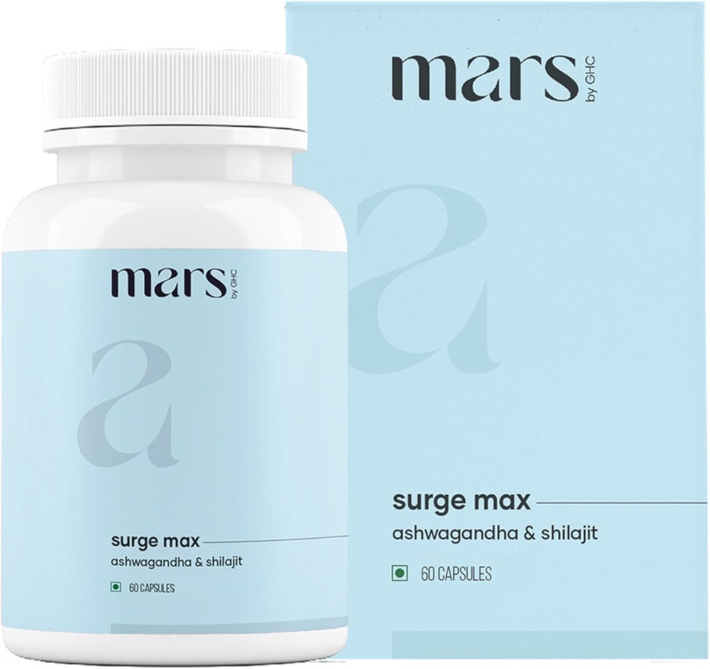 Mars Surgemax Natural Kapsler med Shilajit & Safed Musli Budding124; Understøtter energi, Styrke & Immunity Budding124; for Aktiv Lifestyle