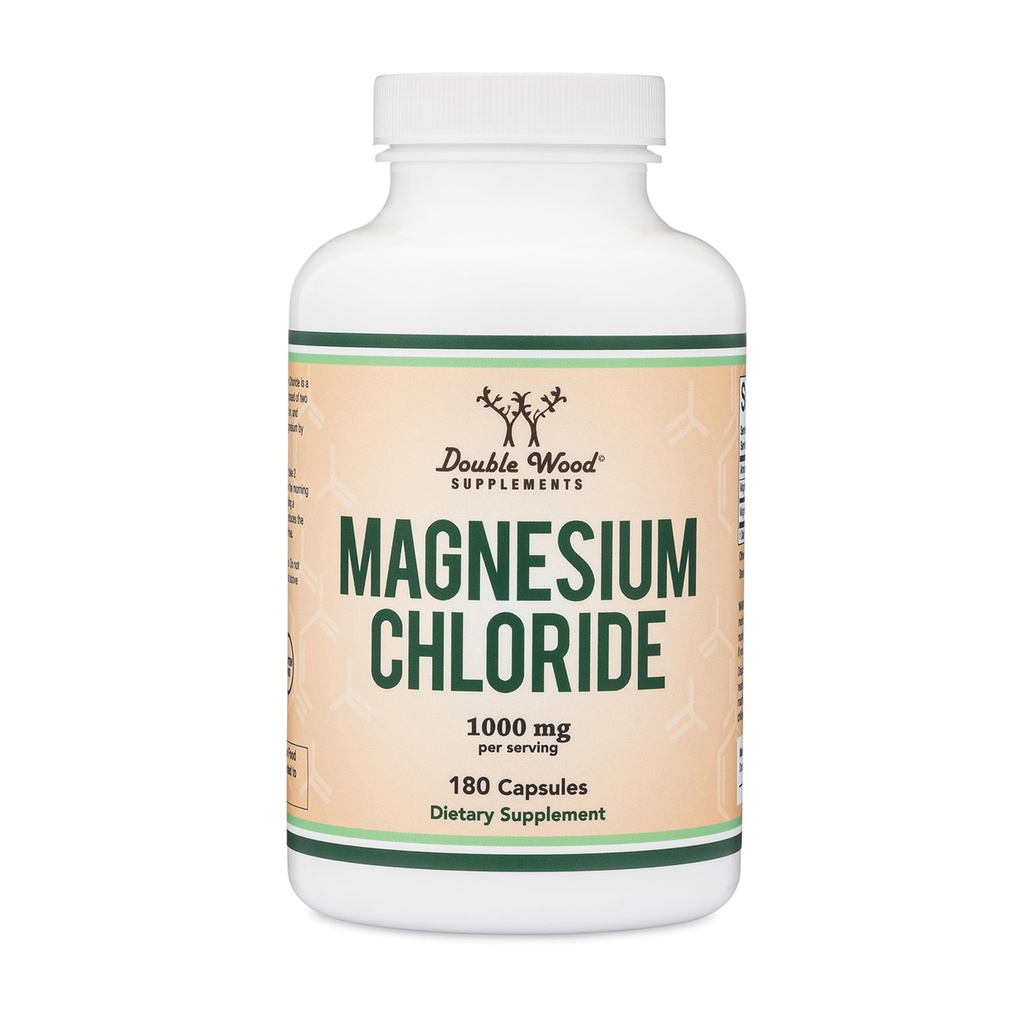 Magnesiumchlorid (cloruro de Magnesio) - 180 kapsler, 1000 mg per servering, understøtter fordøjelse og knoglerelateret sundhed - ikke-GMO og Gluten Gratis med dobbelt trætilskud