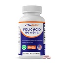 Vitamatisk folinsyre, vitamin B12 & B6 - 180 hurtig opløsning tabletter hjerte sundhed, energiproduktion & rød blodcelle støtte