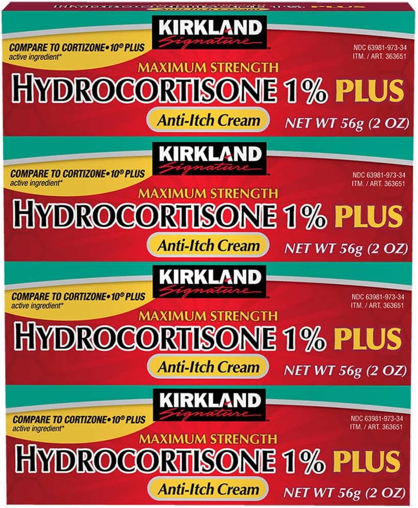 Kirkland Signature Maximum Strength Hydrocortisone Cream 1% with Aloe, 2-ounce (pack of 4)