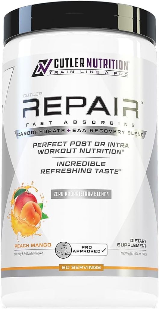 Reparation Post Workout Inddrivelse Drink: Hurtig Absorbing Kulhydrater (Waxy Majs + Cluster Dextrin) og BCAA / EAA for Advanced Muscle Recovery, Peach Mango, 20 Servere