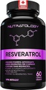 Nutratologi Resveratrol Supplement- Potent Antioxidant Supplement - Anti Aging Trans Resveratrol - Øger cardiovaskulær sundhed, Cell Regeneration & Hårvækst - 60 kapsler - 30 Servere