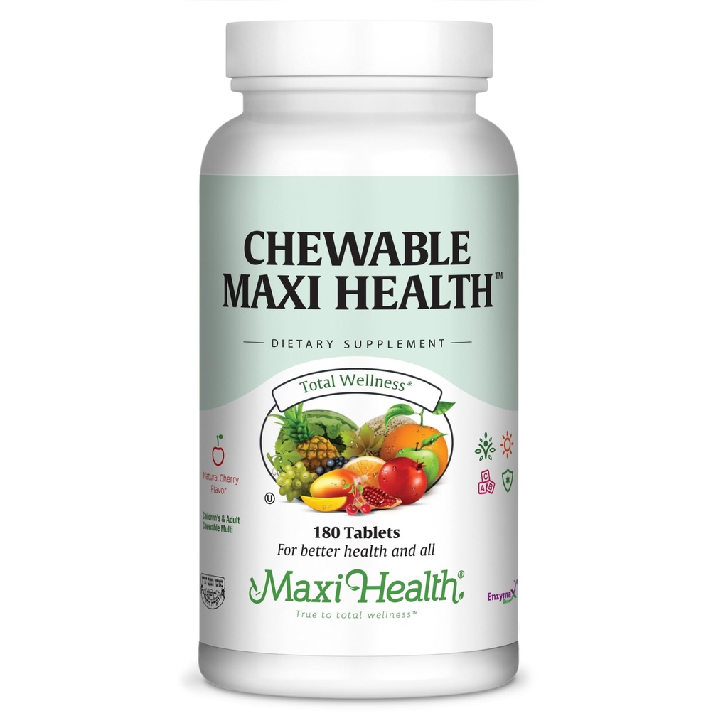 Maxi Health Chewable Multivitamin til børn, teenagere og voksne - Cherry Chewable Vitaminer til voksne og børn - Kosher Kids Multivitamin + jern (180 tabletter)