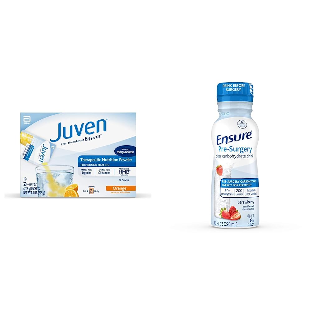 Juven Therapeutic Nutrition Drink Mix Powder for Wund Healing Support, omfatter Collagen Protein, Orange, 30 Greve & Sikre Pre- Kirurgi, Clear Carbohydrate Drink, Strawberry, 10 fl oz, 4 Greve