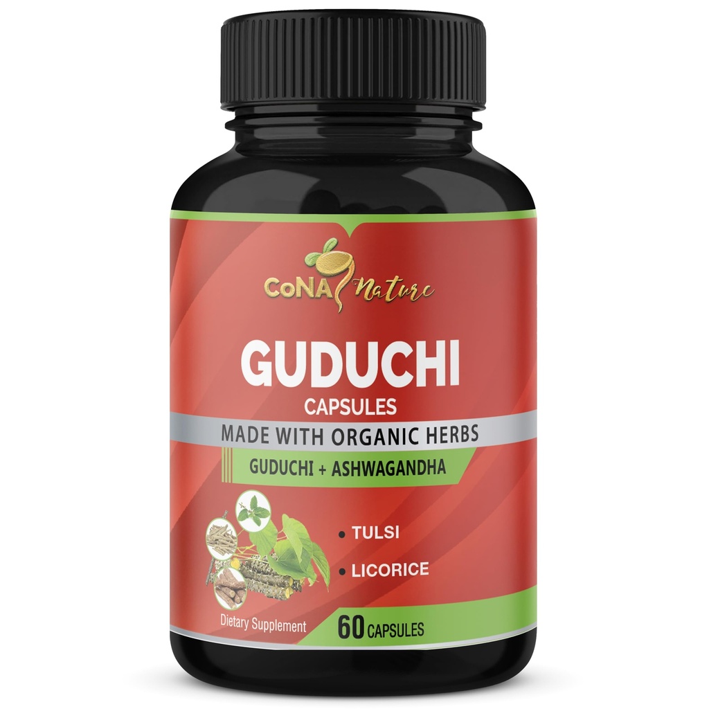 Organic Giloy Guduchi Extract Kapsler & Ashwagandha, Lakrids, Holy Basilikum