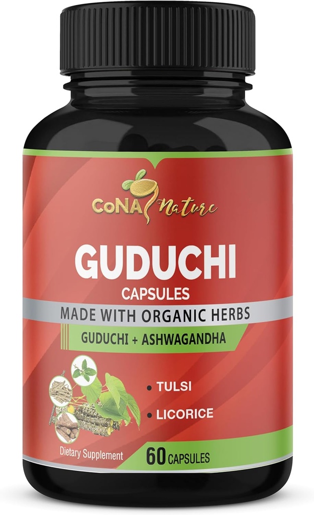 Organic Giloy Guduchi Extract Kapsler & Ashwagandha, Lakrids, Holy Basilikum
