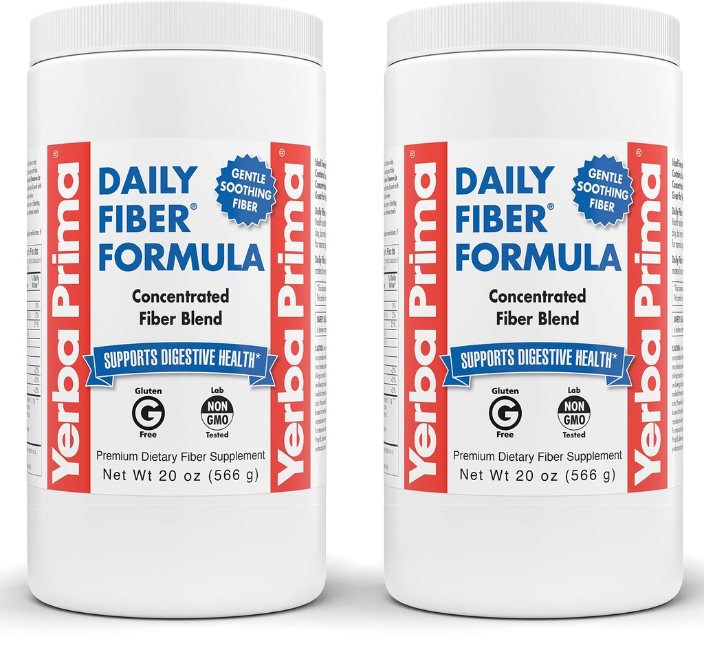 Yerba Prima Daily Fiber Formel - 20 oz Powder (Pack of 2) - Unflavored, Concentrated Blend of Opløselig / Uopløselig, Psyllium Seed Huss, Acacia Gum, Apple Fiber Supplement - Regularitet Colon Cleanser