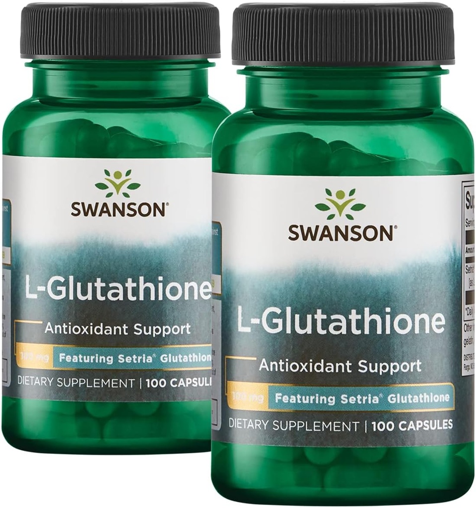 Swanson Aminosyre L- Glutathion 100 Milligram 200 Kapsler 2 Flasker