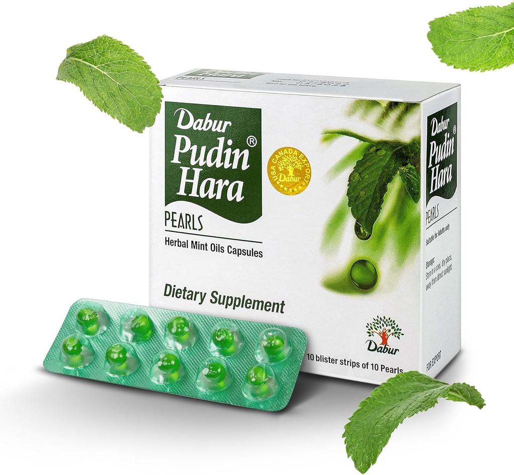 Dabur Pudin Hara Pearls - Daglige fordøjelsestilskud til mænd og kvinder, hjælper Abate Symptomer på Bloating, Sygdom, Flatulens og fordøjelsesbesvær for fordøjelse og Gut Sundhed, 10 Greve (pakke med 1)