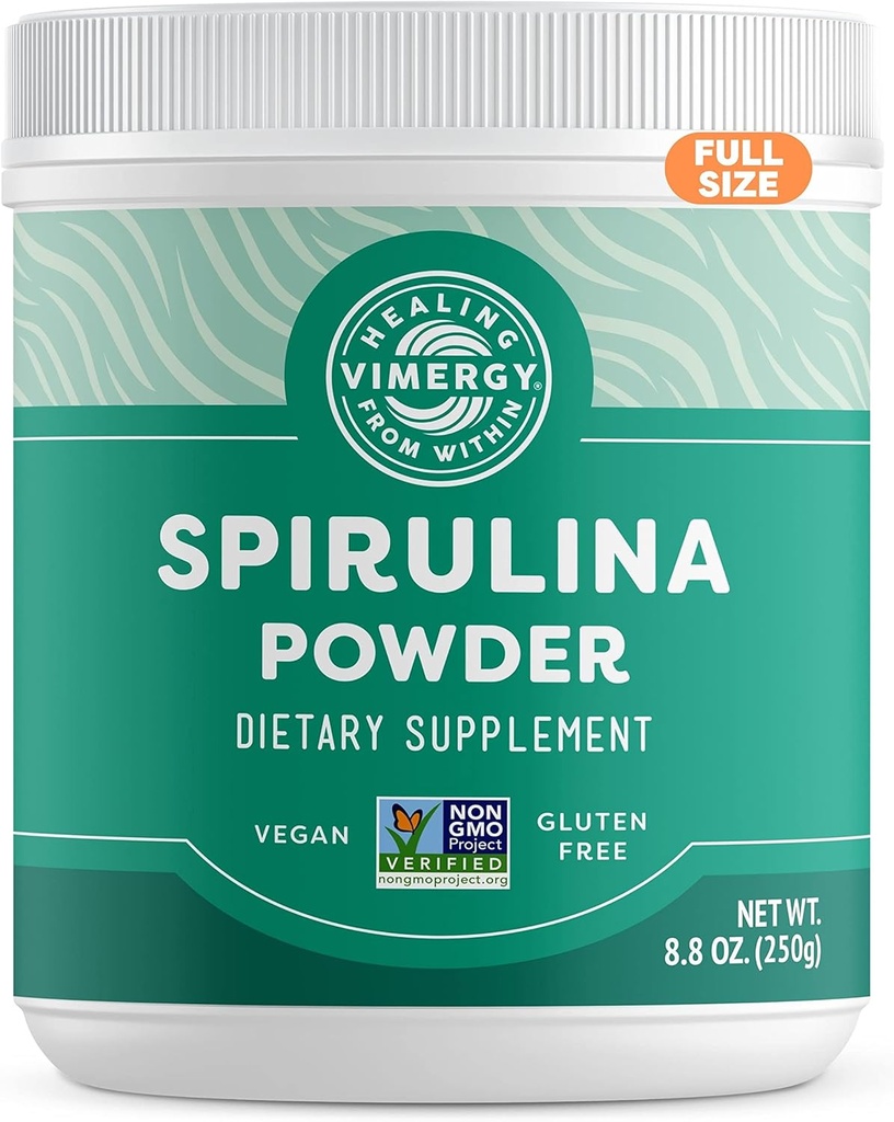 Vimergy Spirulina Powder – Concentrated Plant Protein Supports Immune Health & Cardiovascular Function – Vegan, Kosher, Gluten-Free – 250g