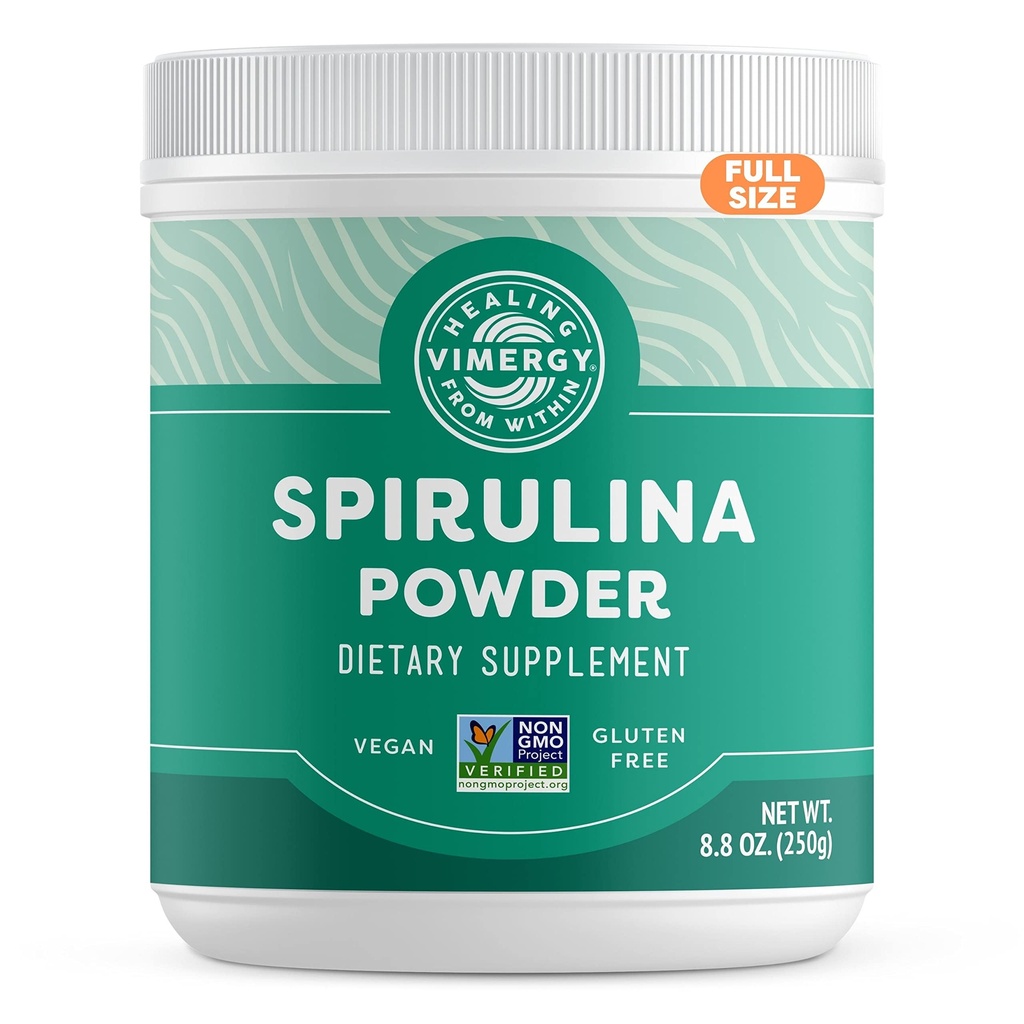 Vimergy Spirulina Powder - koncentreret plante Protein understøtter immunforsvar & kardiovaskulær funktion - Vegan, Kosher, Gluten- Free - 250g