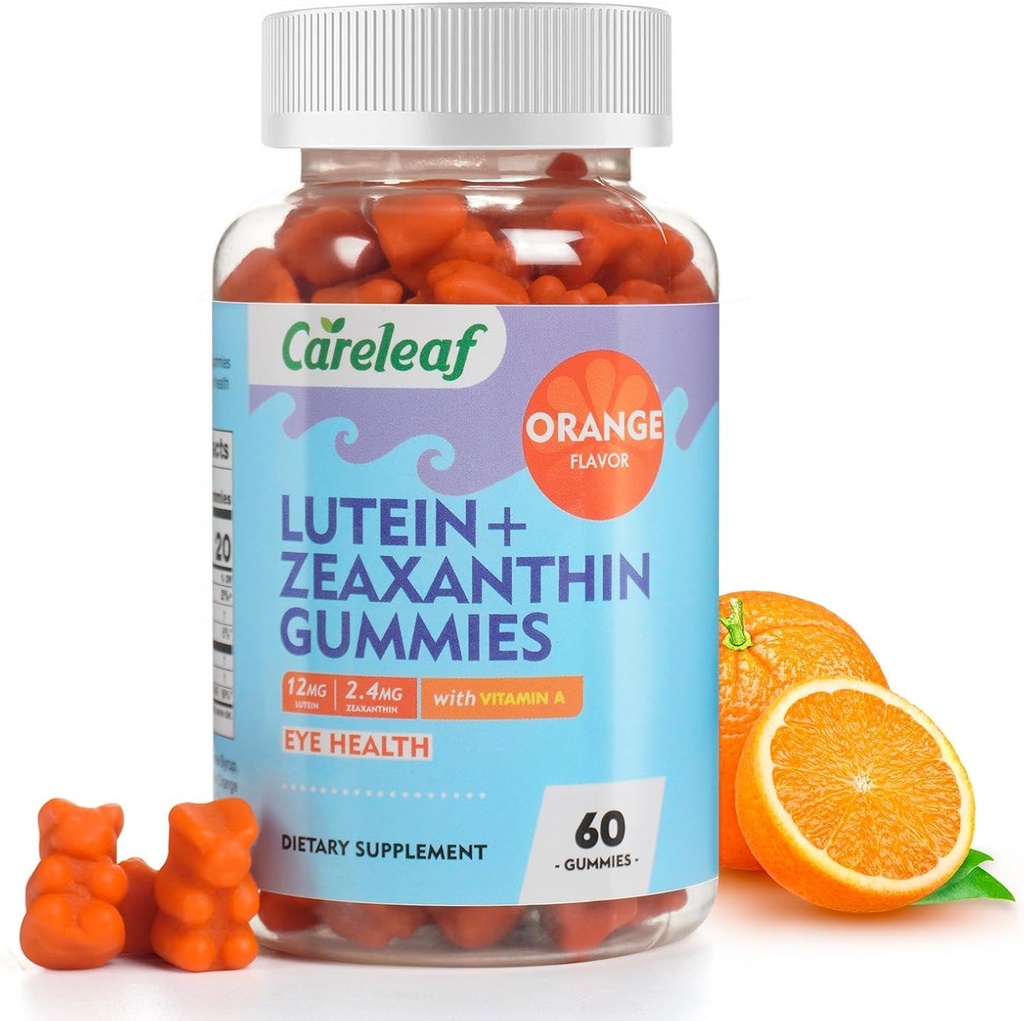 Vegan Lutein og Zeaxanthin Kosttilskud, Lutein for Eyes med Zeaxanthin & Vitamin A, Lutein Gummies for Dry Eye Relief & Clear Vision, Eye Vitamin for Seniors & Kid, 60 Greve, Orange Flavor