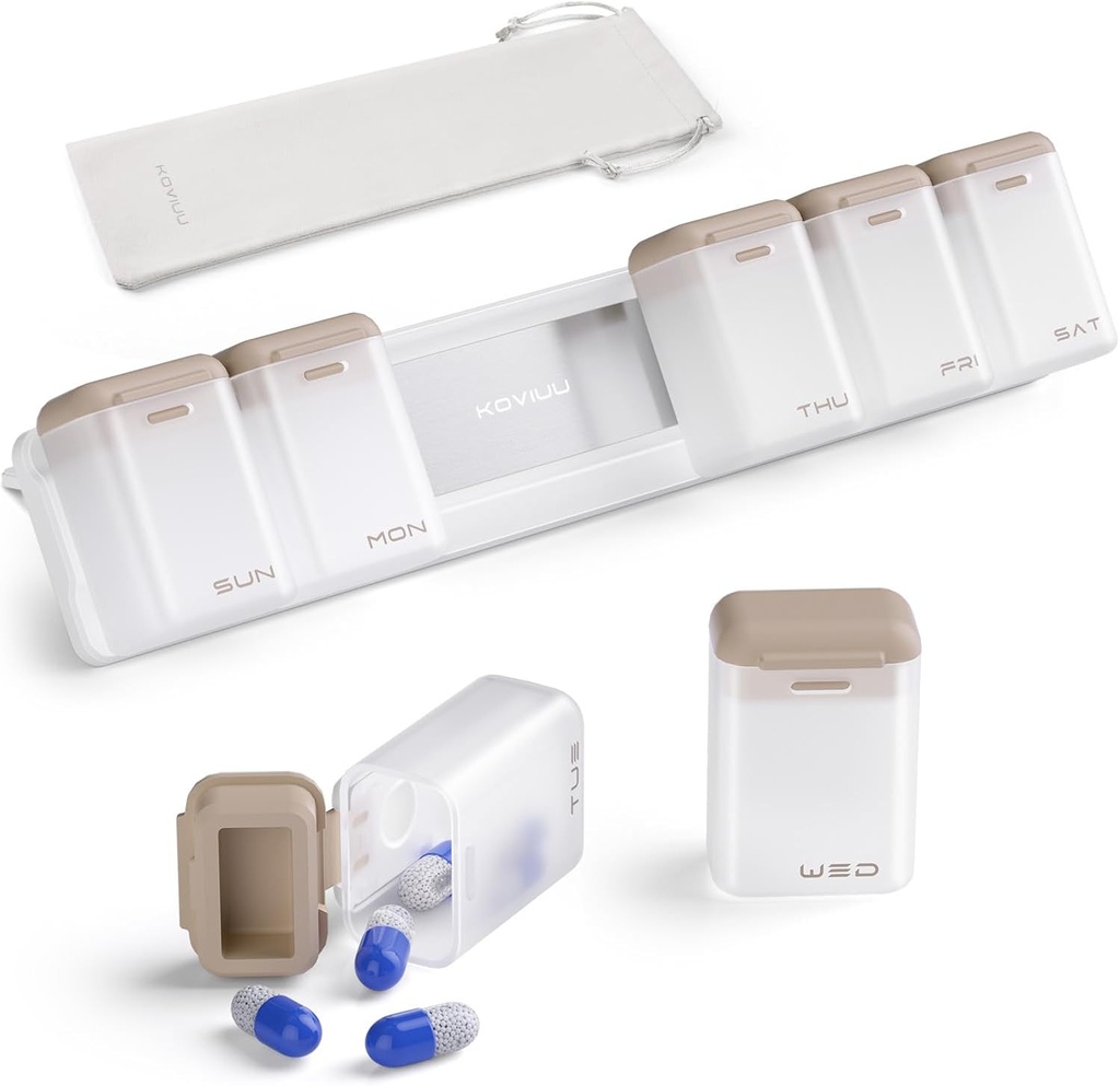 Ugentlig Pill Organizer 1 gang om dagen, Magnetisk Pill Box 7 dag, Flytbar Travel Pill Case, Én gang Daglig Pill Holder Container, Stor Medicin Dispenser for Medicin, Vitamin, tillæg, Camel
