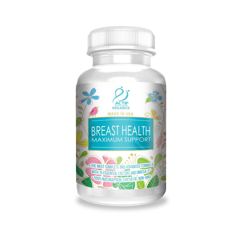 ACTIF Brysthjælp Maksimal support med 15 avancerede faktorer og Omega-3 - Ikke GMO, Made in USA, 90 Tæl
