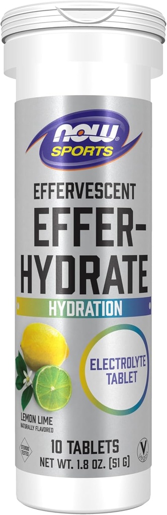 Now Foods Sports Nutrition, Effervescent Effer- Hydrate, Electrolyte Supplement, Recovery *, Lemon Lime, 10 tabletter