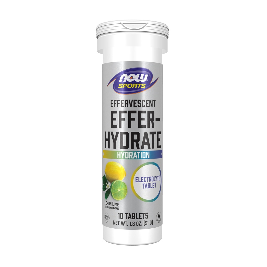 Now Foods Sports Nutrition, Effervescent Effer- Hydrate, Electrolyte Supplement, Recovery *, Lemon Lime, 10 tabletter