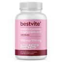 BESTVITE Acetyl L- Carnitin 500mg & Alpha Lipoinsyre 200mg pr. kapsel med biotin (120 Vegetariske kapsler) - Ingen stearater - Vegan - Ikke GMO - Gluten Free