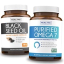 Omega 7 Softgels & Black Seed Oil (3-måned Tilgang) Omega Glow Blend Bundle - Renset Omega- 7 Softgels (90 Softgels) Provinal Peruvian Anchovy og Black Seed Oil (180 Kapsler) Cold- Pressed Oil