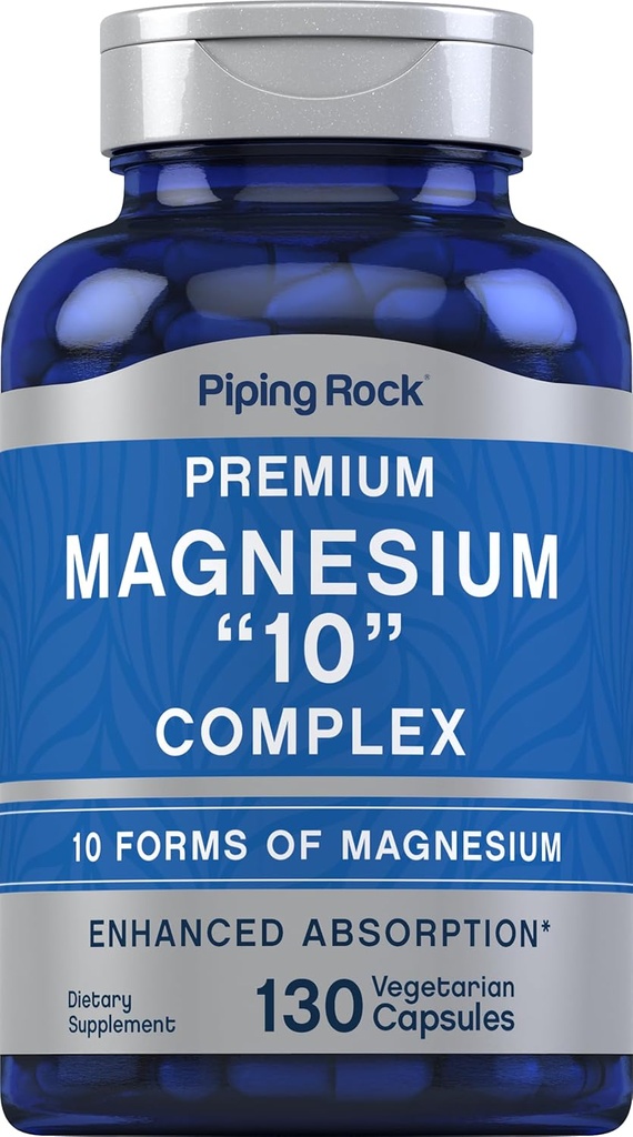 Piping Rock Magnesium 10 i One Complex Medical 124; 130 Kapsler 124; Supplement til mænd og kvinder Medical 124; Vegetar, Non- GMO, Gluten Free