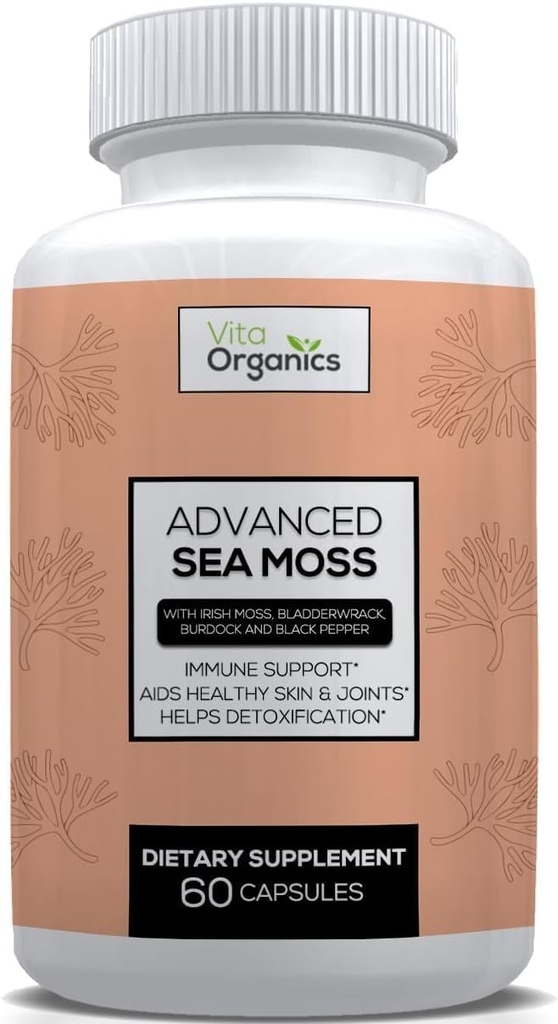 Advanced Sea Moss, Sea Moss avanceret formel, premium Sea Moss supplement, Seaoss piller, Seaoss supplement, Irish Sea Moss Kapsler & Organic Bladerwrack & Burdock, & Black Pepper Extract, Seamoss