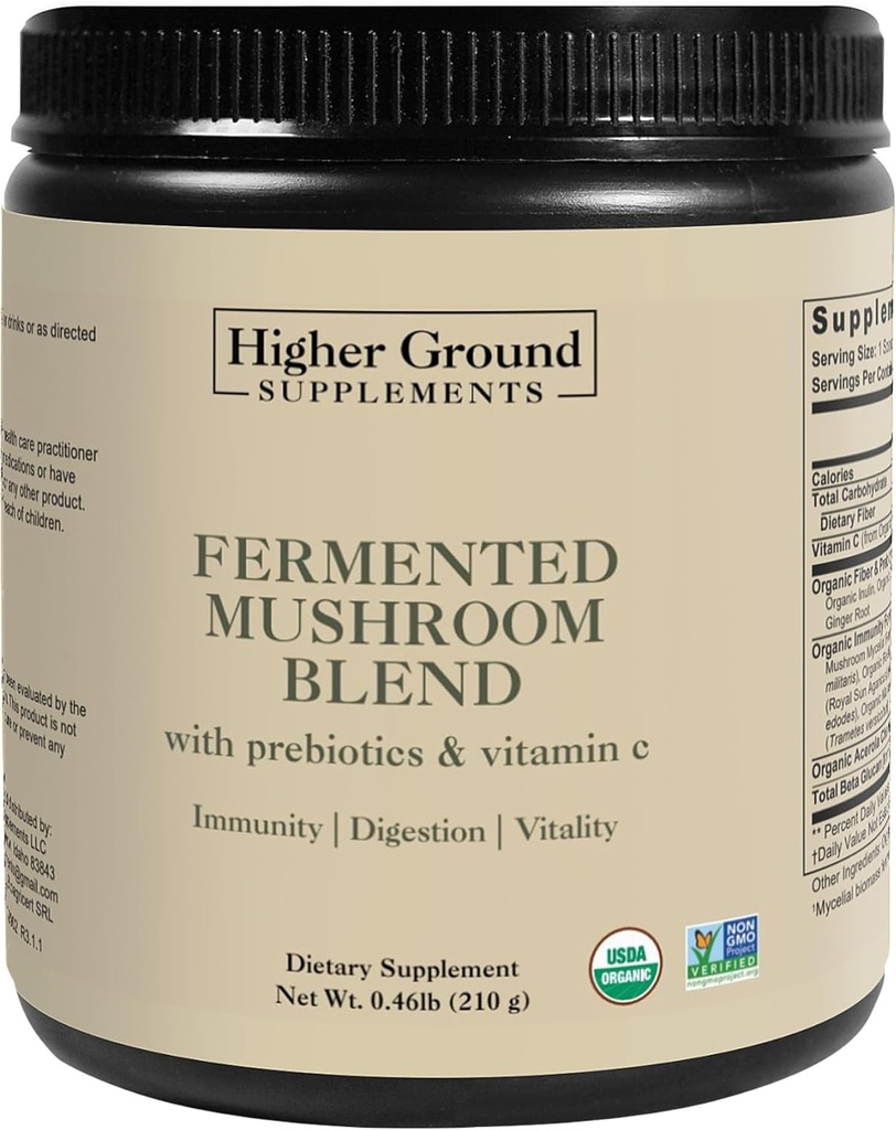 Gæret champignon Blend 124; fra 6 Premium Grown champignon; Prebiotika, fibre, og C-vitamin for Immunitet Blend 124; Non- GMO Blend 124; Gluten- Free