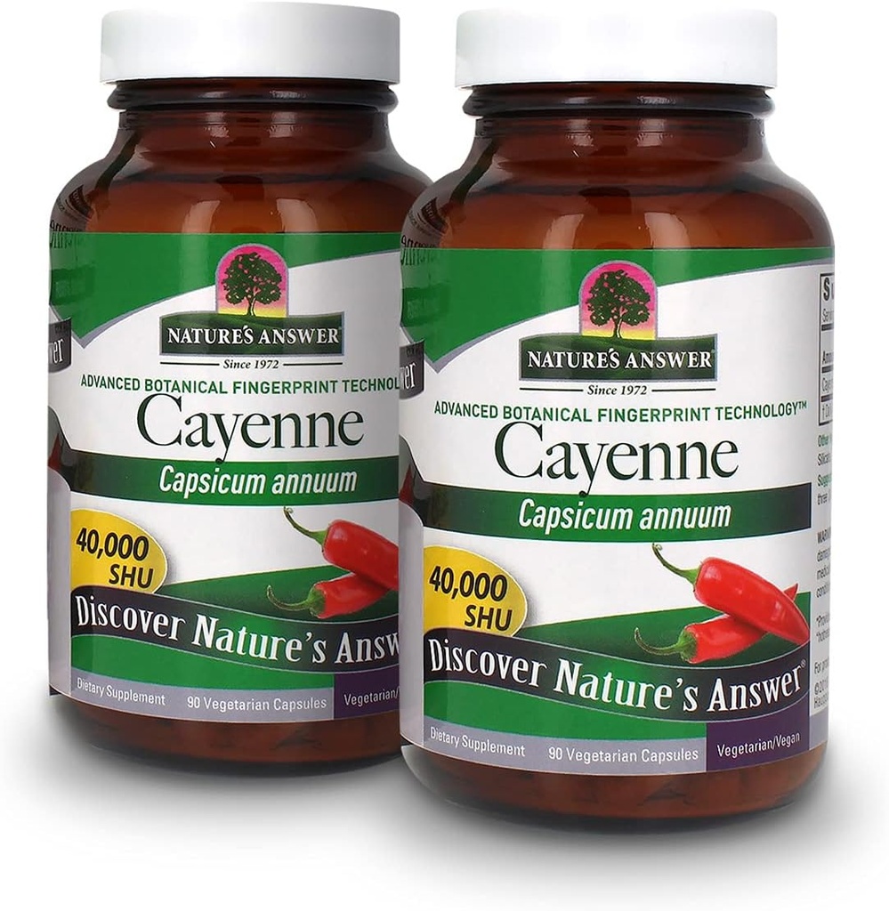 Naturens svar Cayenne Pepper Powder Capsule Supplement, 90- Greve # 124; Natural Metabolisme Booster # 124; Fremme Kardiovaskulær Sundhed # 124; Hjælper med fordøjelse & cirkulation (pakke med 2)