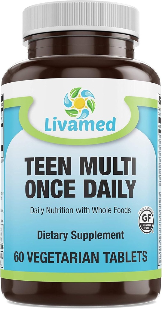 Natural Food Rich Teen Multivitamin Supplement - Mineraler og urter til Teenage Drenge & Piger Sundhed, Immun & Energy Boost - Supplement til aktive børn Optimal sundhed og velvære - Vegetarisk 60 Tabs