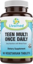 Natural Food Rich Teen Multivitamin Supplement - Mineraler og urter til Teenage Drenge & Piger Sundhed, Immun & Energy Boost - Supplement til aktive børn Optimal sundhed og velvære - Vegetarisk 60 Tabs