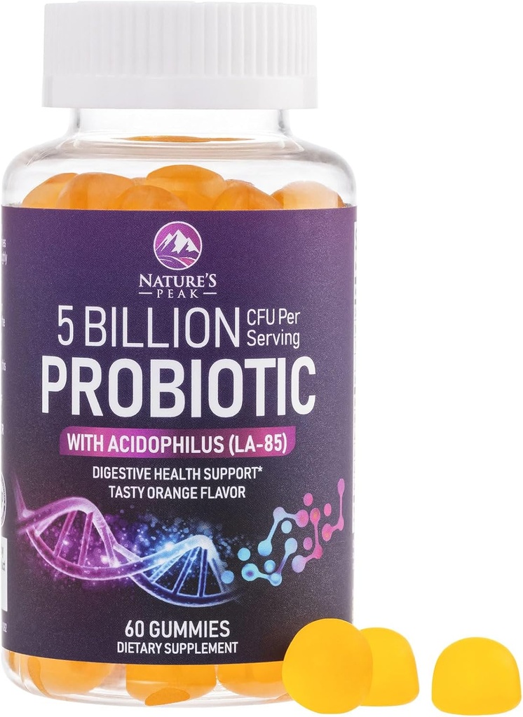 Probiotiske gummier 5 Millioner CFU - Daglig Probiotisk Gummy supplement til kvinder, Mænd & Teens - Naturlig fordøjelsessundhed, "God" Gut & Immunstøtte med 6 Pro Biotiske Strops - Orange Flavor - 60 Greve