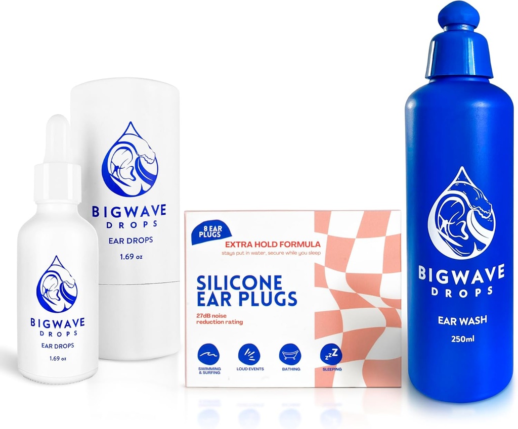 Ear Care Bundle - Inkluderer Ear Drops, Ear Wash & Silicone Ear Plugs - for svømmere, Atleter, Dykkere, Rejsende - Ear Care produkter til mænd, kvinder, børn og voksne - Bedste Svømmegave