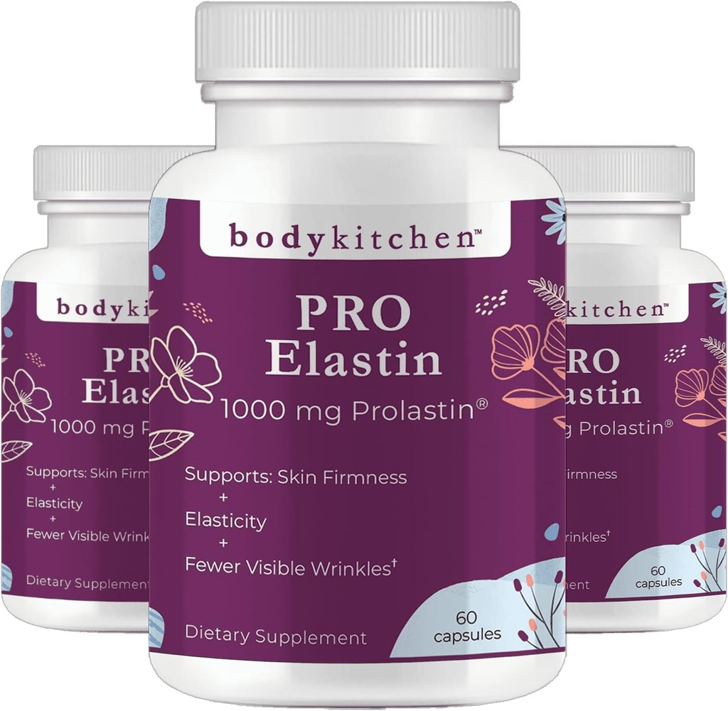 Krop Køkken Pro- Elastin 1000 mg Elastin Supplement, Reducer tegn på ældning, Forbedret hudsundhed, Firmness & Elasticitet, Færre Wrinkler, Veggie Caps (pakke med 3)