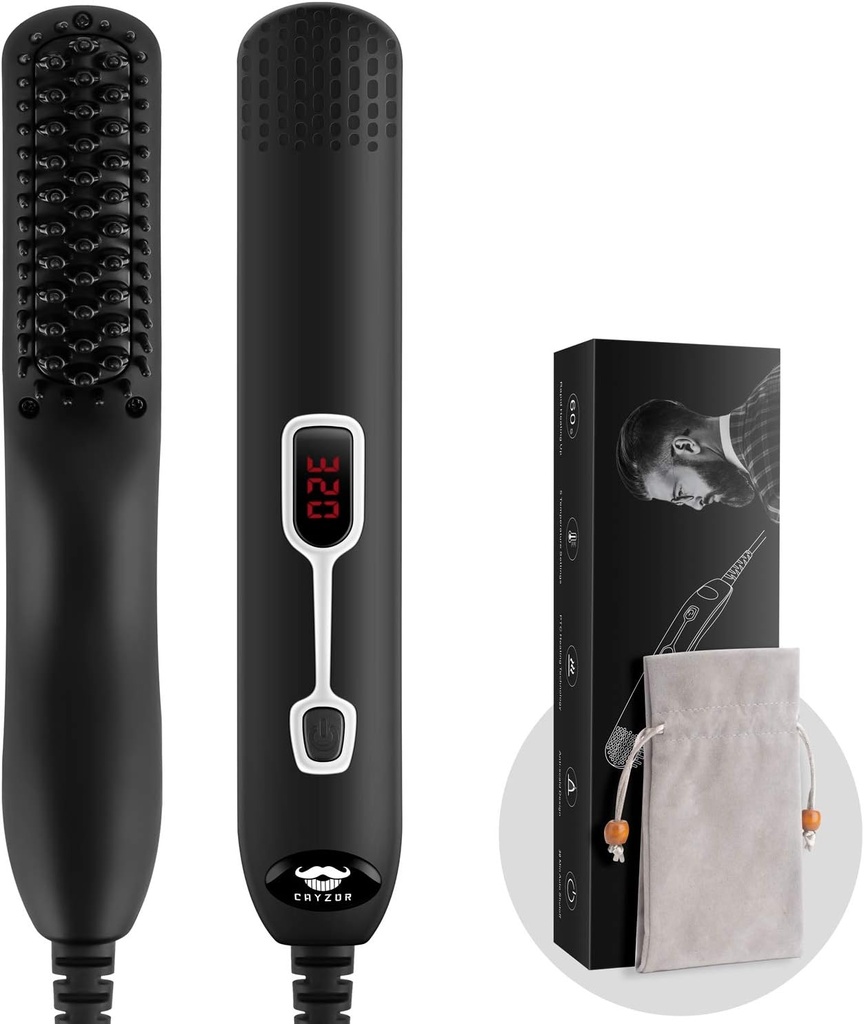 Beard Straightener Comb for Mænd - Opgraderet Professional Electric Herre Beard Straightening Opvarmet Børst Portable Anti- Skald 5 Justerbare Temperaturer & LCD Display med bærepose