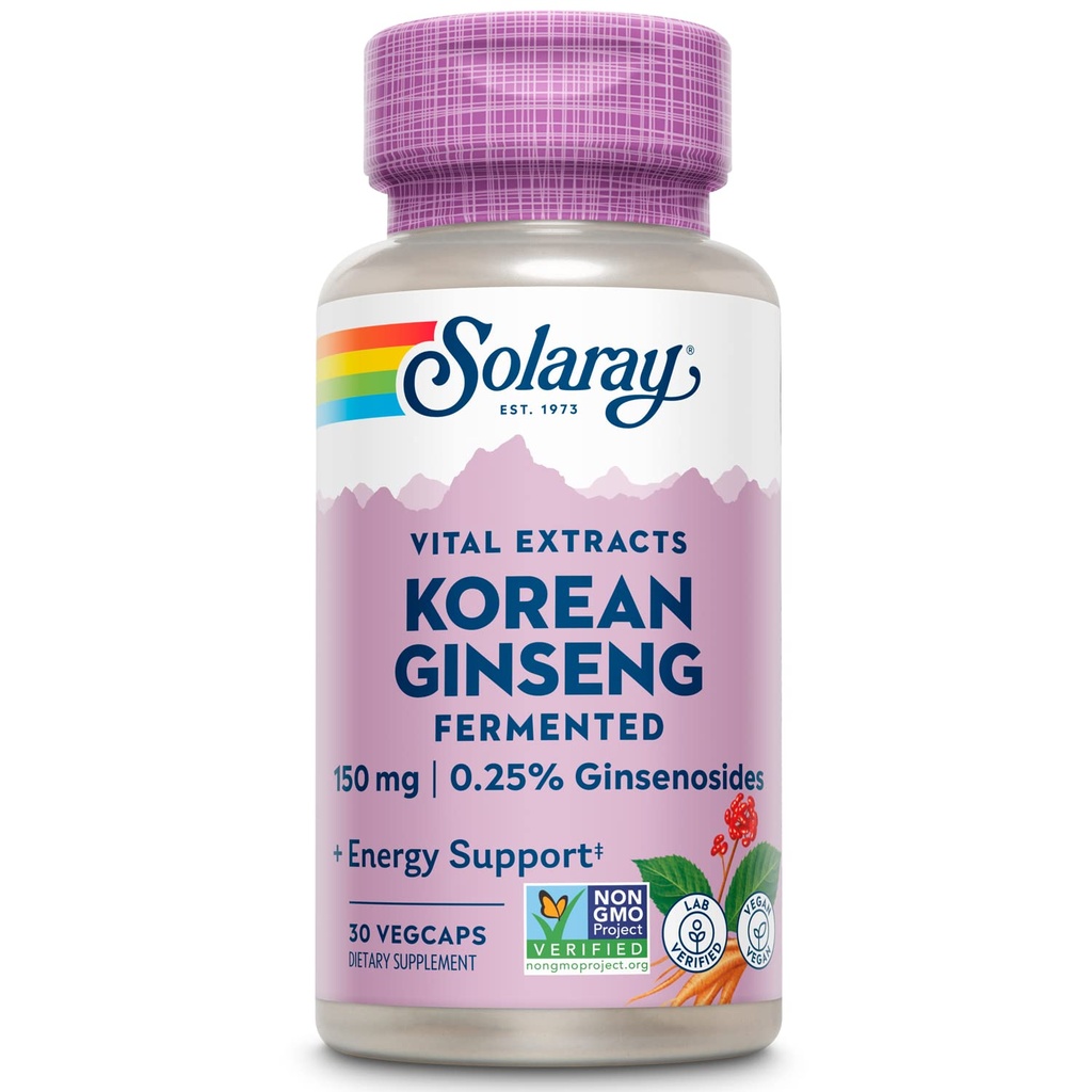 SOLARAY Fermented Koreansk Ginseng Root Extract Name 124; Sund Stress, Energi & Fysisk Endurance Support