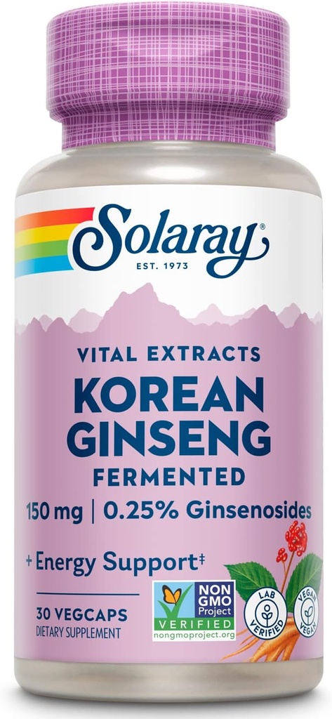 SOLARAY Fermented Koreansk Ginseng Root Extract Name 124; Sund Stress, Energi & Fysisk Endurance Support