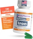 Polysaccharid Iron Complex 150mg for anæmi Support - Prevention & Treatment of Iron Dificiency, Supports Red Blood Cells Danning, Gentle on The Mave, High Potency, USA- Made, 100 Kapsler