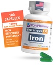 Polysaccharid Iron Complex 150mg for anæmi Support - Prevention & Treatment of Iron Dificiency, Supports Red Blood Cells Danning, Gentle on The Mave, High Potency, USA- Made, 100 Kapsler